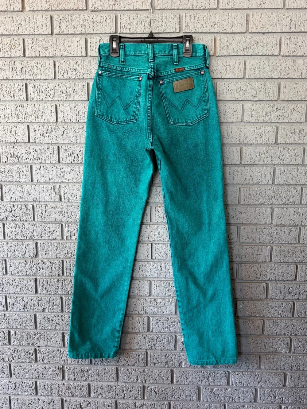 VTG 90s Wrangler Wedgie High Rise Cowgirl Jeans 14MWZ Teal Green Acid Wash 5x32 - Picture 4 of 8